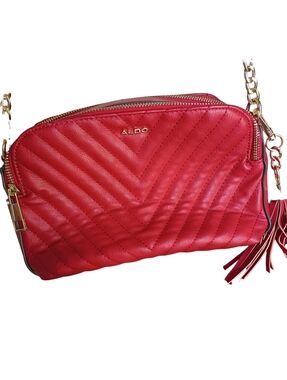 Aldo Red Quilted Double Zipper Crossbody Bag